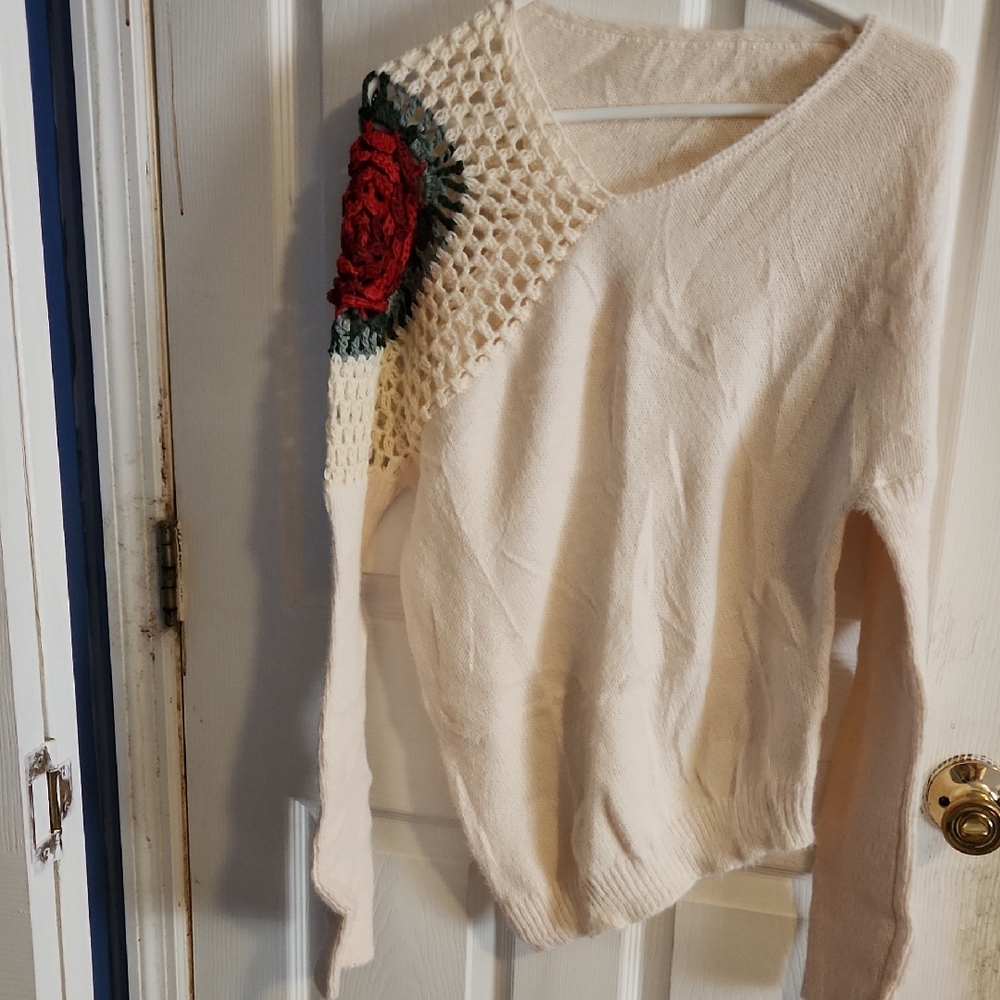 Cream Sweater with Floral Accent